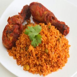 Jollof rice with fried chicken