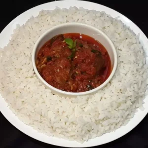 White rice with beef stew